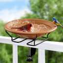 Jealoeur Bird Bath Deck Mounted 12 Inches, Deck Adjustable Steel Clamp 3.5 Inches, Balcony Railing Birdbaths Unheated(Brown)