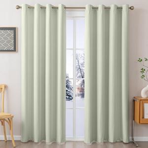 Blackout Curtains - Flame Retardant NFPA701 for Bedroom Living Room, 2 Panels 52x84 Inch Pale Green Grommet Drapes, Fluorine Free Thermal Insulated