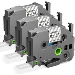 18mm White on Clear Tape Compatible with Brother P Touch Tz Tze-145 3/4"(0.7") Laminated Label Maker Refill for PT-D410 D400 P700 E550, 3-Pack Label KINGDOM Tape