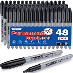 Black Permanent Markers Fine Tip 48 Count Bulk,Waterproof Permanent Marker Pens with Quick Drying on Wood,Plastic,Paper,Metal,Mirror for Office School Classroom Home