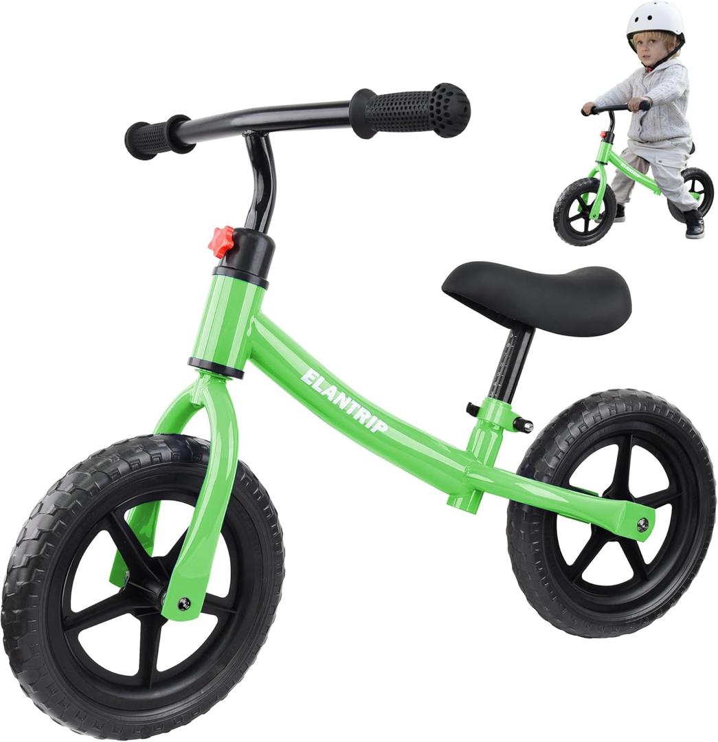 Elantrip Balance Bike No Pedal Bikes Black Toddler Bike for 1-3 Year Old Boys and Girls | Lightweight, Birthday Gift Toys, for Kids, with Adjustable Handlebar and seat (GREEN)