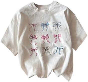 RoseSeek Women's Plus Size Bow Knot Print Tee Graphic Round Neck Short Sleeve T Shirt Oversize Casual Tops, No Size