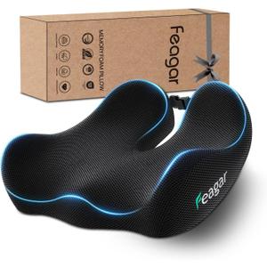 Feagar Office Chair Cushion for Sciatica & Tailbone Pain Relief  Extra Thick Memory Foam Seat Cushion for Long Sitting, Desk Chair & Wheelchair, Non-Slip Bottom, Ideal (Soft Black)