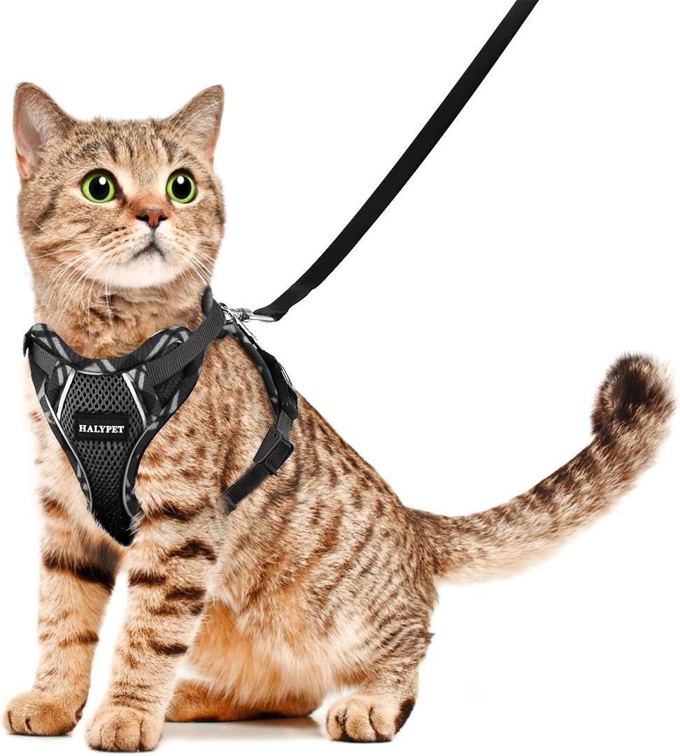 Halypet Cat Harness and Leash Set H500 Pro Escape Proof Cat Harness for Walking, Adjustable Breathable Soft Travel Cat Leash, Reflective Strips Kitten Harness