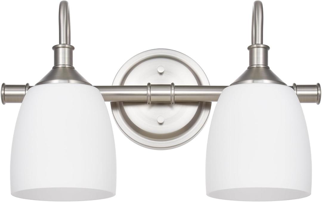 2-Light Bathroom Vanity Light Fixtures Over Mirror, Vintage Vanity Lights for Living Room, Milk White Glass Shades, Standard E26 Base, Brushed Nickel