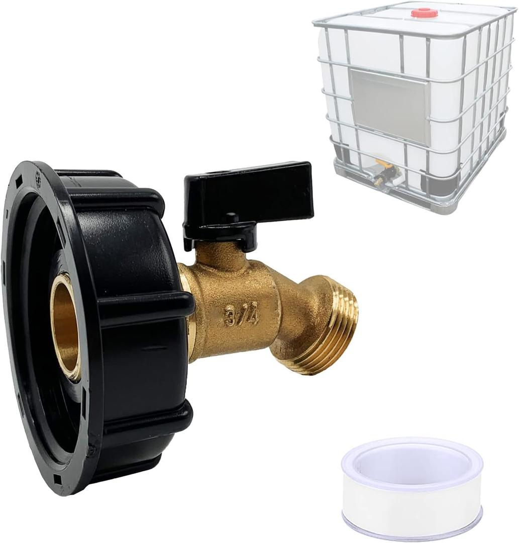 275-330 Gallon Water Tank IBC Tote Adapter 2.36" Coarse Thread Brass Hose Faucet Water Shut-Off Valve with Ball Valve, Garden Hose Connector Replace Valve Part, IBC Water Tank Fitting Part
