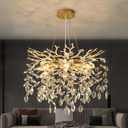 EGM Gold Tree Branch Crystal Chandelier 18-Inch, Crystal Chandelier for Dining Room 6-Light, Hanging Round Raindrop Chandeliers for Living Room E12