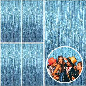 5 Pack Blue Backdrop Curtain Tinsel Streamers Ocean Themed Decor Birthday Party Decorations Foil Fringe Backdrop Graduation Baby Shower Bachelorette Winter Party Decorations Supplies