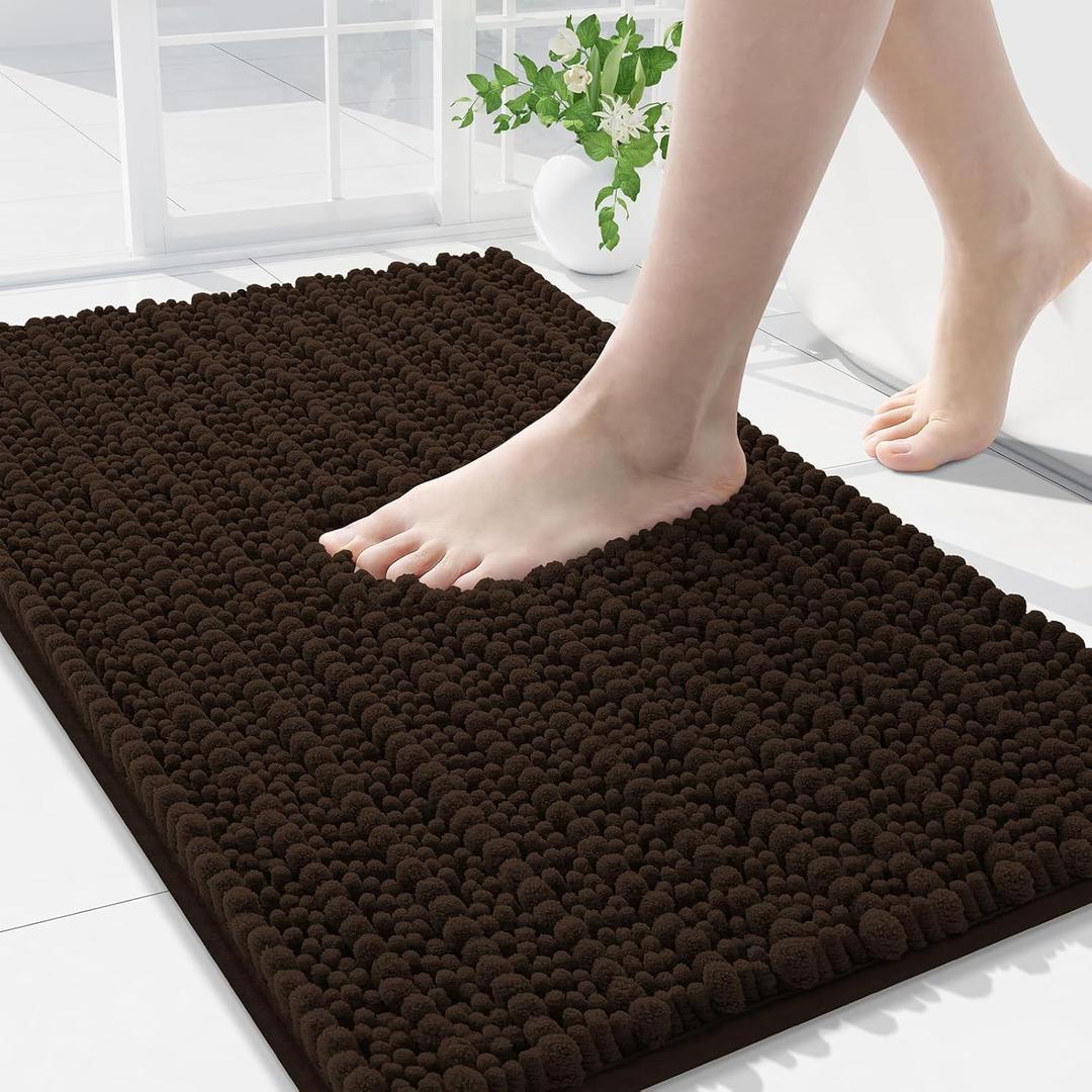 Arotive Luxury Chenille Bathroom Rug Mat, Extra Soft Thick Absorbent Shaggy Bath Rugs, Non-Slip Machine Wash Dry, Plush Bath Mats for Bathroom, Shower and Tub, 36x24, Brown