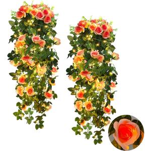 RECUTMS 2pcs Artificial Hanging Plants 32 in Fake Plant Ivy Vine Outdoor UV Resistant Plastic (Champagne)