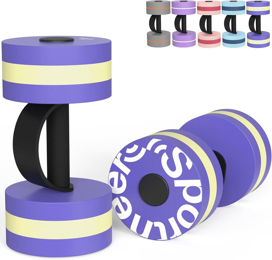 Sportneer Water Weights Aquatic Exercise Dumbbells Water Dumbbell Aerobics Workouts Set of 2 EVA Foam Pool Weights Dumbbells Set Aqua Fitness Barbells Equipment for Water Aerobics Weight Loss (X-Large Purple)