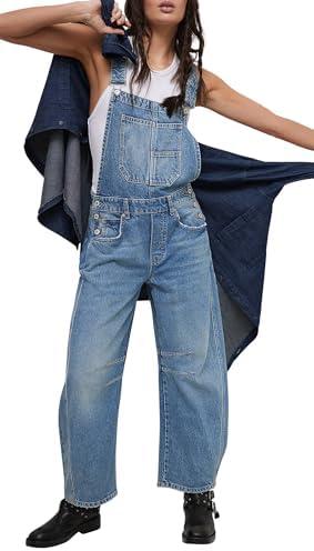 Qazel Vorrlon Denim Overalls for Women Barrel Wide Leg Bib Baggy Jeans Adjustable Denim Romper Stretch Jumpsuit Y2K Pants, XL