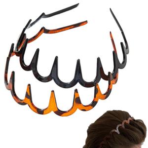 3 x Reversible Korean Headbands with Teeth, 2PCS(Amber+Black) | High Cranium Headbands for Women, New U Shape Fashion Zigzag Tooth Hair Comb Headband for Women Gifts for Teen Girls