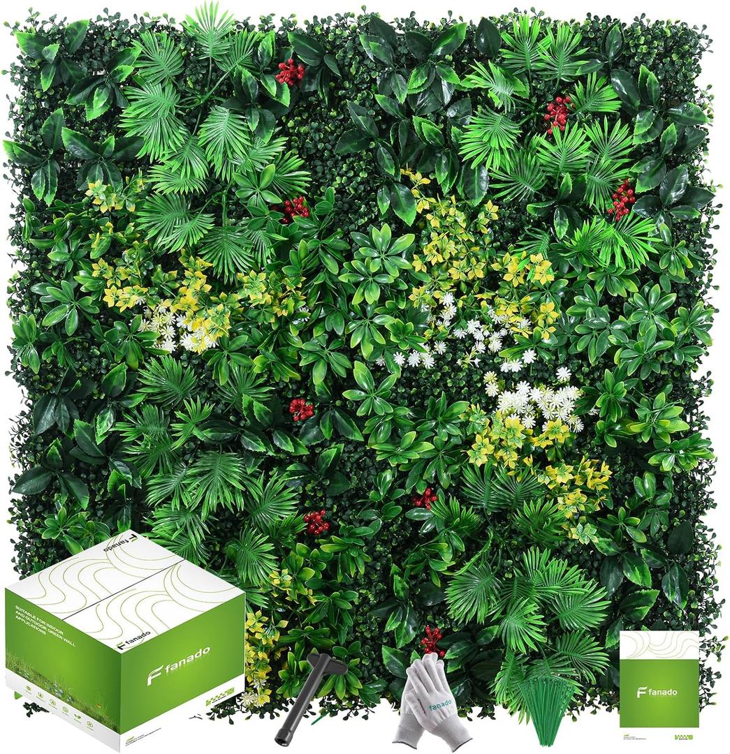 Artificial Grass Wall Panels, 12 Pack 20"x20" UV-Anti Greenery Boxwood Panels, Privacy Green Wall Decor, Plant Hedge Fence Screen for Indoor Home Wedding Decor and Outdoor Backyard