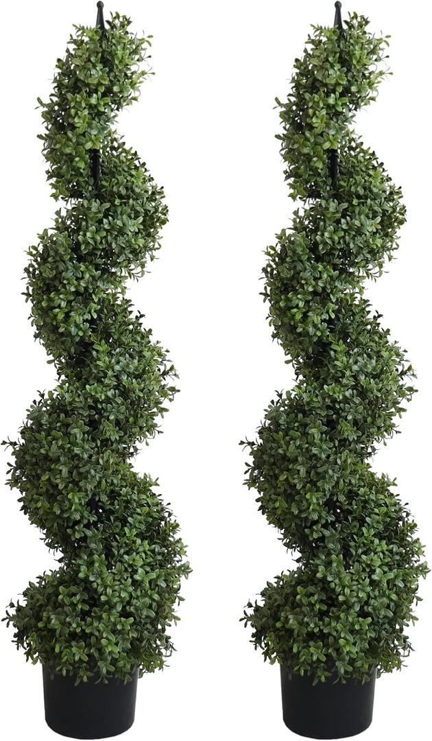 48'' Spiral Artificial Topiaries Trees Outdoor Front Door Decor Set of 2
