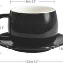 ionEgg Porcelain Coffee Cup with Saucers and Spoons 270ml/9oz for Latte, Cappuccino and Tea, Black, Set of 2