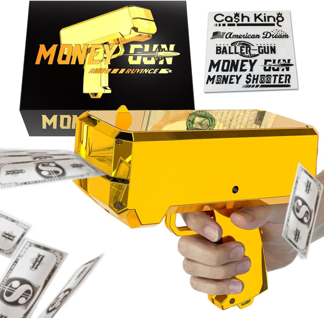 Money Gun Shooter  RUVINCE Gold Money Gun for Movies that Look Real, Prop Gun Make it Rain, Handheld Cash Gun for Game Movies Party