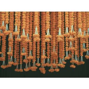 5 PC - 5 feet Orange Marigold Garland |Indian/American Wedding Party Mantle Decoration, Faux Garlands Wedding Garland, Diwali Decoration, Spring Bush Floral! (Golden Yellow (Light Orange))