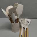 Silicone Cooking Utensils Set - Silicone Kitchen Utensils for Cooking Wooden Handles, 446F Heat Resistant Kitchen Utensil Spatula Sets w Holder, Gadgets for Non-Stick Cookware BPA FREE (Cream White)