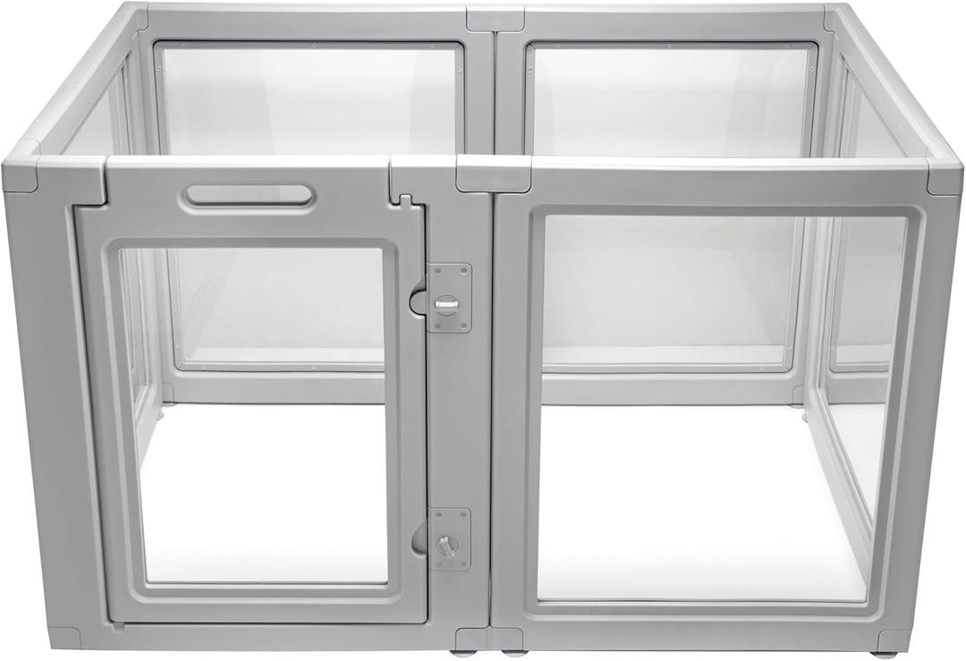 Front Row Clear Plastic Dog Playpen - 6-Panel, 30-inch Height, Durable Indoor/Outdoor Pet Fence, Easy Assembly, Foldable, Perfect for Small to Medium Dogs and Puppies (Ash Gray, 30", 2)
