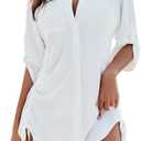 Blooming Jelly Womens Bathing Suit Cover Ups Bikini Swimsuit Coverup Drawstring Button Down Beach Dress Shirt (Large, White)