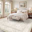 8x10 Area Rug Living Room, Vintage Neutral Washable Carpet Beige