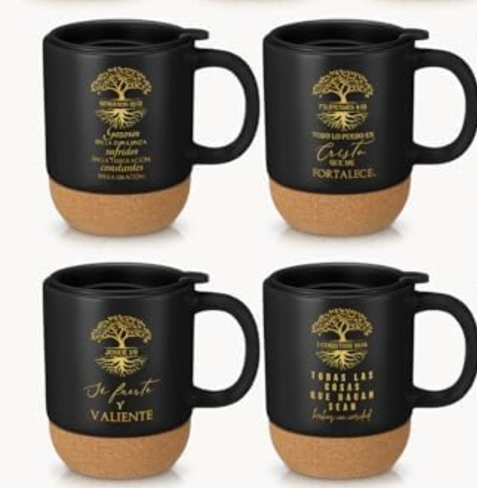 Jingmore 5 Pcs Christian Coffee Mugs Set Pastor Appreciation Day Gifts Religious Bible Verse Ceramic Cups Regalos Cristianos En Español for Church(Tree, Spanish Quote)