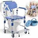 Shower Wheelchair with Drop Arms Lockable Casters, 330lbs Heavy Duty Bedside Commode, Waterproof Aluminum Shower Chair, Anti-Tilt Foldable Footrest, Sponge Padded Seat, for Elderly&Mobility