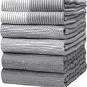 6 x Premium Kitchen Towels (20x 28, 6 Pack) | Large Cotton Dish Towels | Flat & Terry Highly Absorbent Kitchen Linen Set with Hanging Loop | Gray