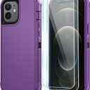 SunStory Compatible with iPhone 12/12 Pro Case with HD Screen Protector, 3-Layer Heavy Duty Full-Body Cover,3 in 1 Hybrid Protective Case for iPhone 12/12 Pro 6.1",Purple