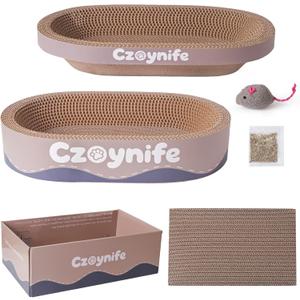 3PCS Cat Scratcher Cardboard, Oval Cat Scratch Pad Bowl Nest for Indoor Cats, Round Cat Scratching Board Corrugated Lounge Cat Bed, Furniture Protector for Couch (Coffee, 15.7 * 10 in)