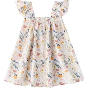 Baby Girls Cotton Sleeveless Swiss Dot Dress Ruffle Sleeve Party Sundress (White)