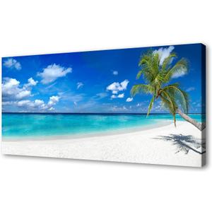 XXMWallArt FC2498 Seascape Canvas Art - Tropical Paradise Beach With White Sand and Coco Palms - Summer Beach Nature Pictures for Living Room, Bedroom, Home and Office Wall Decor, 71"L x 36"W