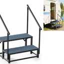 RV Steps with 2 Handrail, 2-Step Heavy Duty Hot Tub Steps, Non-Slip Outdoor Spa Steps for RV, Camper, Trailer, Mobile Home, Porch, Portable Ladder Stairs with Anti-Slip Mats (2 Steps with 2 Handrail)