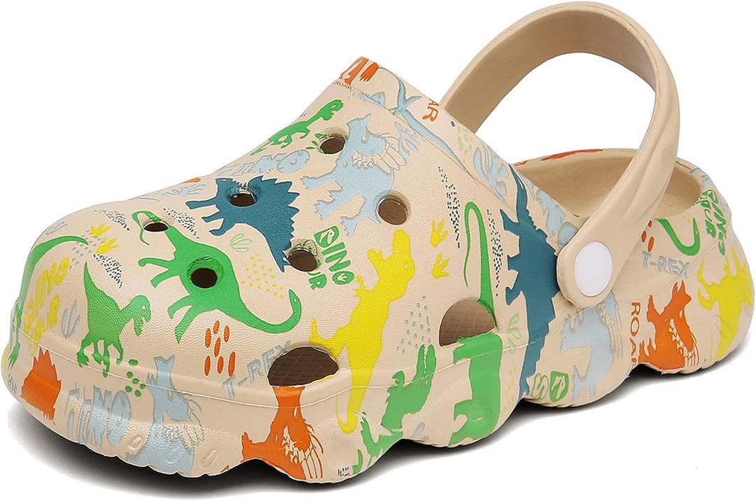 INMINPIN Kids Cute Clogs Cartoon Garden Shoes Boys Girls Slides Slippers Indoor Outdoor Children Water Shower Beach Pool Sandals,Beige A,1-1.5 Big Kids,Kids