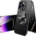Metal Frame Anti-Spy Magnetic Phone Case for iPhone 12/13/14/15/16/17 Promax Double-Sided Glass Full Coverage Hard Case (Black,iPhone 17 Pro Max)