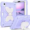 DUEDUE Case for iPad mini 7 (A17 Pro) 2024,iPad mini 6 Case 2021, Butterfly Wings Kickstand with Pencil Holder Shockproof Protective Tablet Case for iPad mini 7th/6th Gen Kids, Beige/Purple