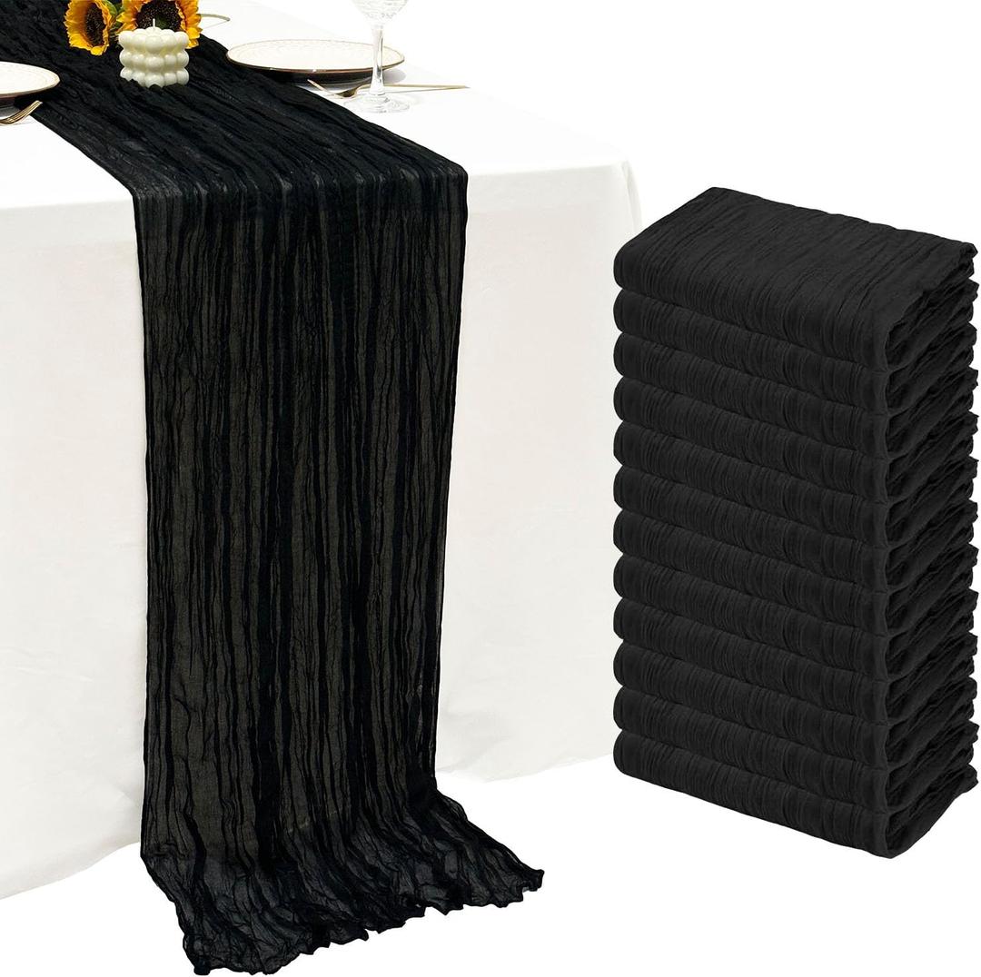 12Pack Black Table Runner 10Ft Cheesecloth Table Runner Boho Gauze Table Runners Long Cheese Cloth Table Runners for Wedding Party Bridal Shower Thanksgiving Christmas (12 Pack 20 x 120 inch)