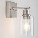 EMONG Brushed Nickel Bathroom Light Fixtures, 1-Light Vanity Lights with Clear Glass Shade, Wall Sconces for Hallway, Farmhouse, Living Room, Kitchen (AM-70050-1-SN)
