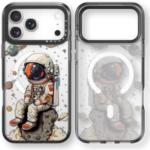 Bouvardia for iPhone 17 Pro Max Case, Cute Design for Women & Girls, Protective & Aesthetic, Gray Bumper  Astronaut