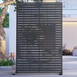 6FT Outdoor Metal Privacy Screen  Decorative Privacy Fence and Room/Garden Divider, Weather-Resistant Freestanding Panel with Stand, Durable Steel for Patio, Garden, Balcony, or Backyard (Black&Louvered)