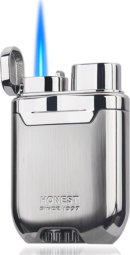 HONEST Torch Lighter Butane Windproof Lighter Mens Gifts Lighter for Candle Camping Family Use (Silver)