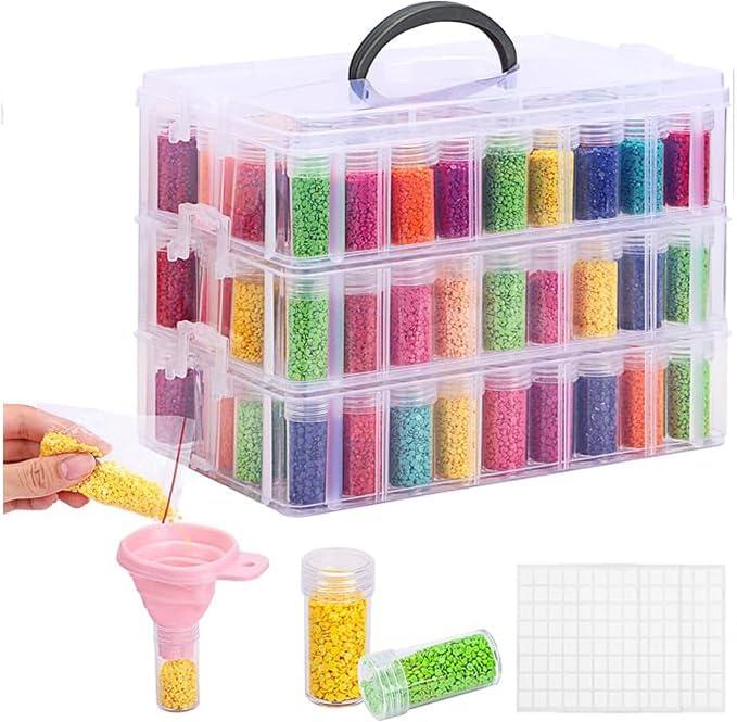 3-Tier Diamond Painting Storage Container, 150 Slots Portable Bead Organizer Box, Stackable Crafts Organizers for DIY Diamond Art Craft Jewelry Bead Storage