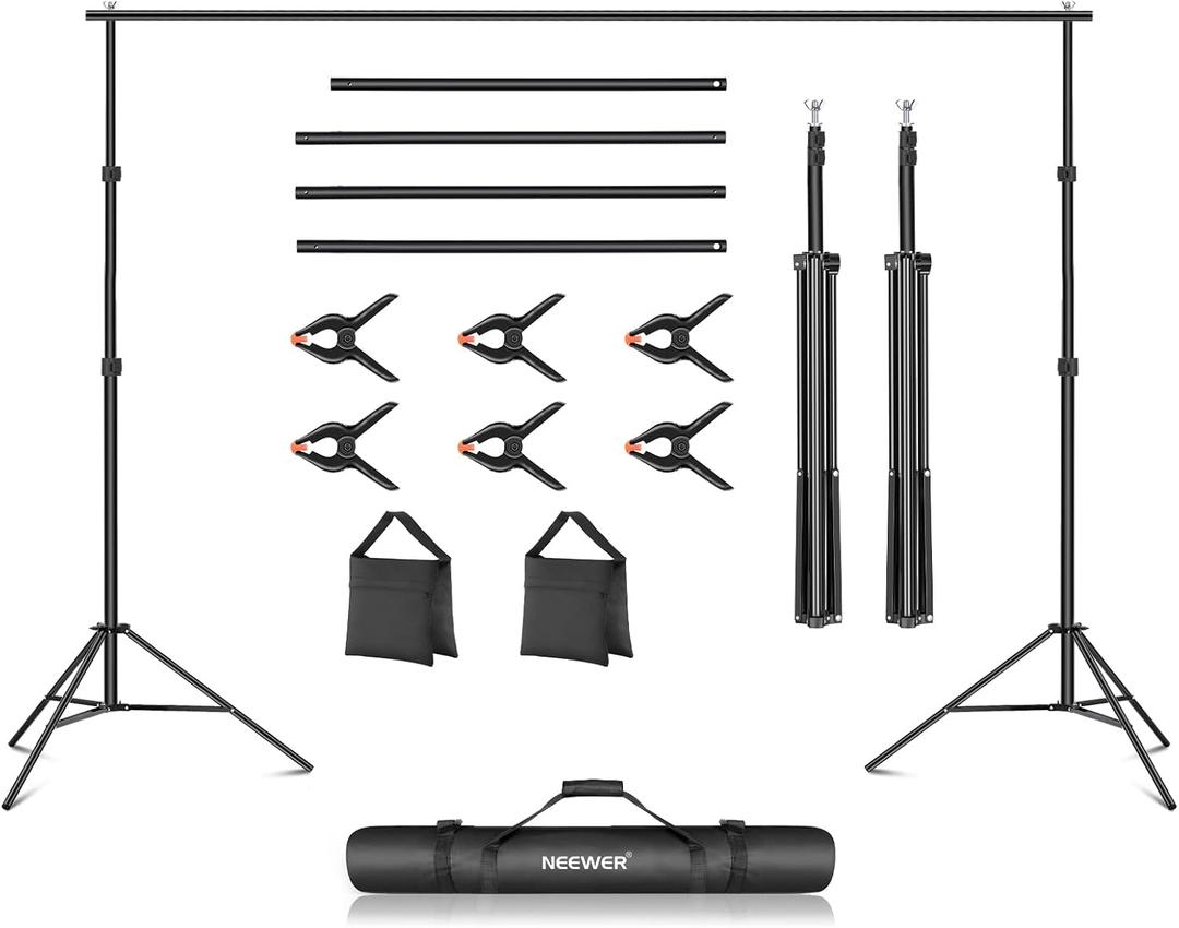 Neewer Photo Studio Backdrop Support System, 10ft/3m Wide 6.6ft/2m High Adjustable Background Stand with 4 Crossbars, 6 Backdrop Clamps, 2 Sandbags, and Carrying Bag for Portrait & Studio Photography