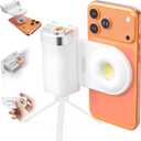 Magnetic Selfie Light for MagSafe iPhone Phone with Magnet Ring,Rechargeable CRI 97+ 700lx/0.3m Folding LED Phone Fill Ring Lighting with Mirror for Makeup Webcam Laptop Photo Makeup (Peal White)
