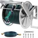 Stainless Steel Garden Hose Reel with 5/8" x 100 ft Heavy Duty Hose, Wall Mount Water Hose Holder, Hose Reels with Crank Handle for Outside, Lawn, Yard, Garage