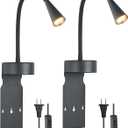 Black Headboard Reading Light 2 Pack, No Drilling Wall Mounted Reading Lights for Bedside, Buttonless Dimmable Reading Lamp for Bedtime Reading, Movable 720 Adjustable Reading Sconces for Bedroom