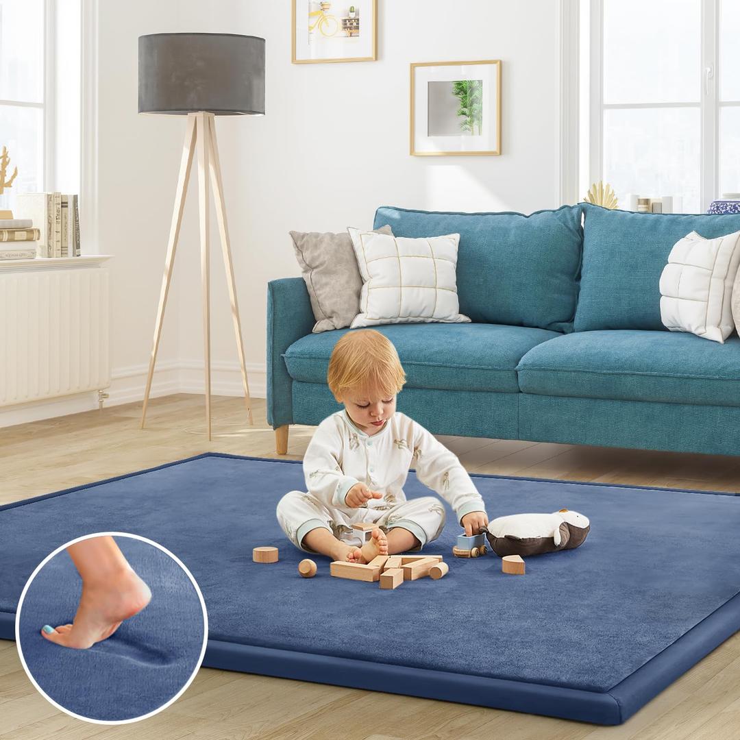 ILPEOD Baby Play Mat for Floor Nursery Rug Muscle Mat Area Rug Playroom Rug 79"x138" Playpen Mat Elastic Foam 1.3" Thick Crawling Mat for Babies,Toddlers, Infants, Kids,Sapphire Blue