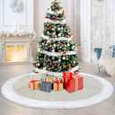 SHENG HONG Christmas Tree Skirt, 72 Inch Buffalo Plaid Xmas Tree Skirts for Christmas, Decorations for Party Holiday Home Decoration - Flax