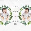 Tebaby Baby Monthly Milestone Blanket Twins - Newborn Month Blanket Unisex Neutral Personalized Shower Gift Leaf Nursery Decor Photography Background Prop with Wooden Wreath Large 51''x40''